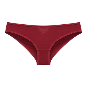 Women's sexy dark red low-rise cotton briefs with breathable fabric and cross-strap design