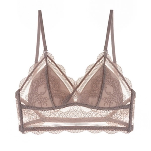 French style dusty pink lace bralette with triangle cups and wireless U-back design