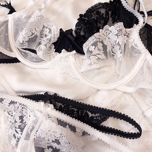 French lace embroidery lingerie set with underwire bra and matching bow panties