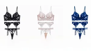 Gedetailleerde flat lay van transparante kanten lingerieset met bloemenborduurwerk