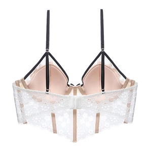 Soutien-gorge long corset en dentelle florale blanche avec bretelles noires réglables