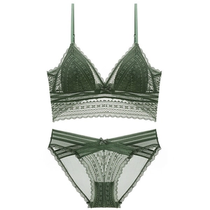 Ensemble bralette dentelle dos en U avec soutien-gorge triangle sans armature vert armée