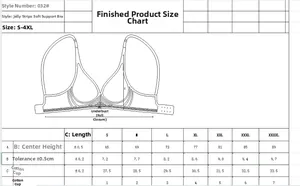 Size chart for women's seamless deep V bra with soft jelly strips, sizes S to 4XL detail