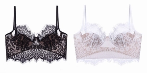 Detailed close-up of French floral lace bralette with underwire and eyelash lace trim