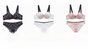 Ensemble lingerie en dentelle française en noir, blanc et rose avec broderie florale