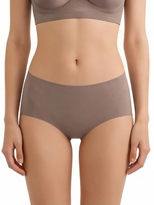 Close-up of seamless dark beige panties featuring antibacterial fabric and smooth edges