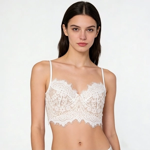 French Style Lace Bustier Bra For Women Backless U-Shaped Push Up Underwire Thin Padded Floral Eyelash Lace Lingerie Top