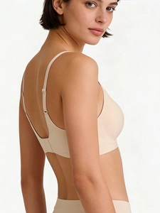 Seamless nude jelly bra and panties set with adjustable straps and smooth fabric