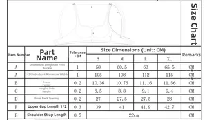 Tabella taglie dettagliata con misure in cm per reggiseno senza cuciture scollo a u
