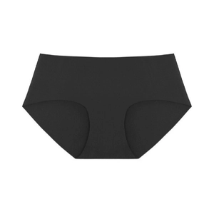 Detail view of black seamless 7A antibacterial panties with mid-waist cut on white background