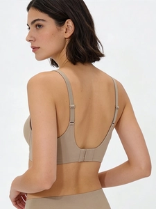 Detail of seamless jelly bra set with adjustable straps and deep U-shaped open back