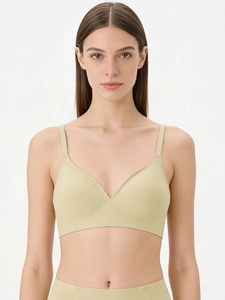 Front view of light olive seamless jelly bra with smooth thin adjustable straps