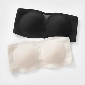 Lot de soutiens-gorge bandeau sans bretelles noir et beige avec mesh en V