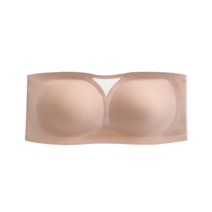 Soutien-gorge bandeau sans bretelles chair avec découpe en V et bonnets moulés