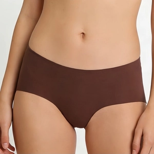 Seamless low-rise chocolate brown panties with 7A antibacterial fabric for women