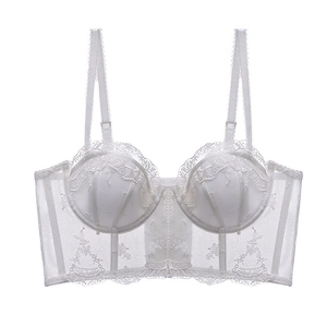 Soutien-gorge bustier blanc en dentelle française avec broderie florale et armatures