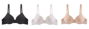 Three-color seamless push-up bras in black, white, and nude with adjustable straps