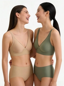 Seamless jelly bra set featuring V-neck wire-free bra and matching high-waist panties