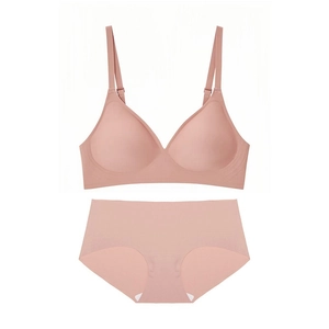 Detail of seamless nude pink jelly bra and high waist panties set with adjustable straps