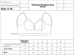 Detailed size chart for backless seamless bra with jelly strip support from S to XL