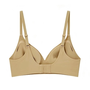 Detailed back view of seamless skin-tone bra with adjustable straps and hook closure