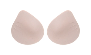 Detail of nude teardrop bra inserts with hand-shaped push-up pads and breathable texture
