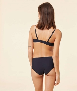 Rear view of seamless black wireless bra and high-waisted briefs set for daily comfort