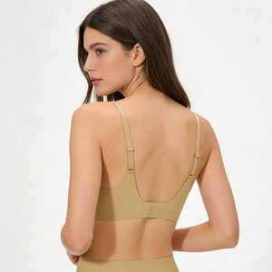 Seamless nude push up bra with adjustable straps and deep U-shaped back design