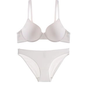Minimalist seamless white bra and panty set with sleek cups and thin straps