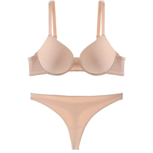 Seamless push-up bra and thong set in nude skin tone with smooth molded cups