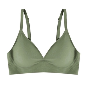 Seamless army green push-up bra for women with wireless support and adjustable straps
