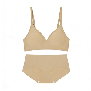 Seamless skin-colored wireless jelly bra and matching panties set in a minimalist design