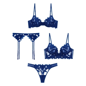 Französisches Spitze Stickerei Büstenhalter-Set Sexy Mesh Blumen Applikation Bügel Lingerie Für Damen Atmungsaktiv Ultradünne Unterwäsche