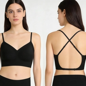Soutien-gorge noir sans couture à dos nu en U avec fines bretelles croisées
