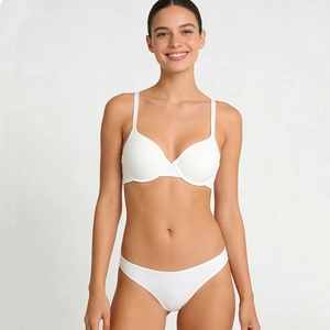 Seamless white push-up bra and panty set for small chest with smooth fabric