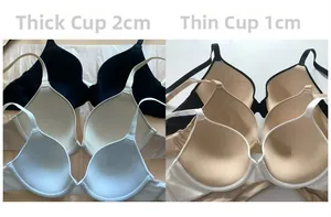 Detailansicht nahtloser Push-up-BH-Cups mit 1 cm dünner und 2 cm dicker Polsterung