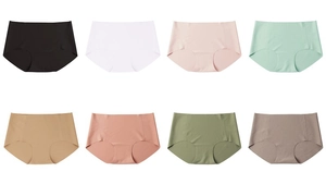 Matrix display of seamless high-waist women's panties in eight elegant Morandi colors