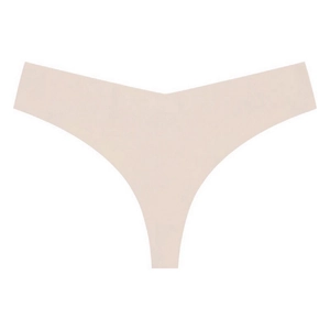 Flat lay of seamless V-shaped nude thong for women with smooth laser-cut edges