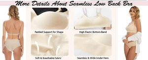 Détails macro du soutien-gorge beige sans couture dos nu avec tissu respirant et pads