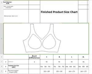 Guide des tailles pour soutien-gorge sans couture avec mesures du S au XL pour ajustement