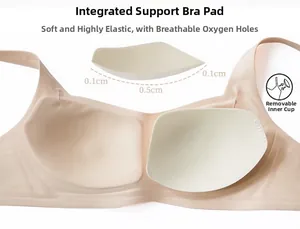 Detail view of skin color seamless bra with 0.1cm ultra-thin edge and breathable pads