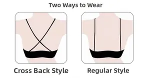 Detail showing two ways to wear the black V-neck bra with criss-cross and regular straps