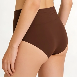 Women's high waist seamless tummy control underwear in dark brown with full coverage stretch