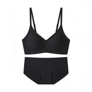 Ensemble soutien-gorge sans couture col en V sans armature et culotte assortie en noir mat