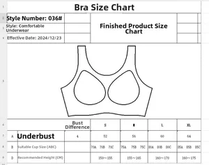 Tabella taglie per reggiseni senza cuciture con misure sottoseno e coppe