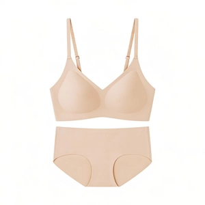 Ensemble de lingerie invisible col V beige avec bretelles réglables sans armature