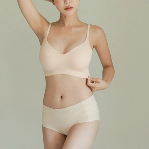 Ensemble soutien-gorge et culotte sans couture col V en beige, tissu lisse doux