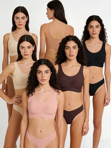 Ensemble détaillé de soutiens-gorge sans couture et culottes assorties extensibles