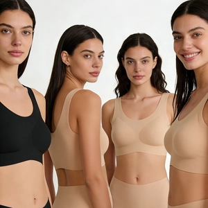 Seamless U-neck wire-free bra for women in black and beige showing front and back views