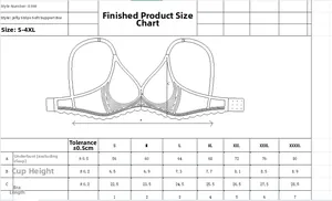 Detailed sizing chart for seamless wireless bra with measurements for S to 4XL sizes
